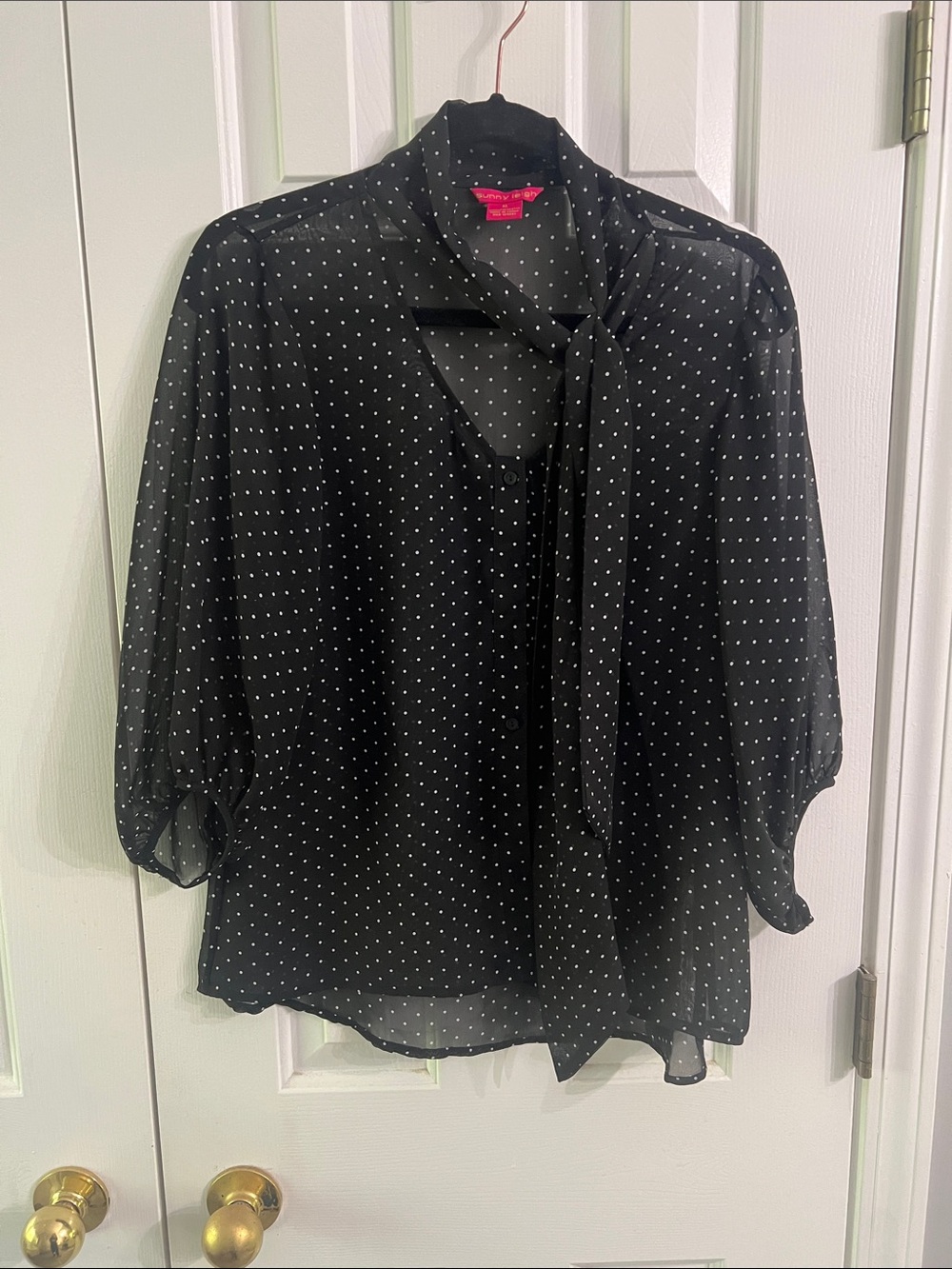 Sunny Leigh Black & White Polka Dot Tie-Neck Blouse